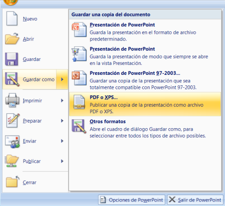 Guardar como PDF o XPS