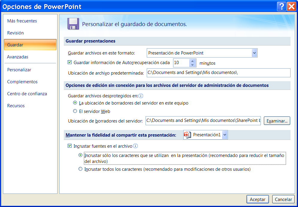 Incrustar fuentes en el archivo