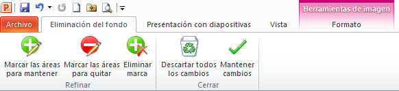 Las opciones de Eliminación del fondo en PowerPoint 2010